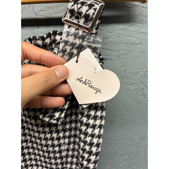 Ank Rouge‎ Women’s Houndstooth Ruffle Mini Dress Size M Black White Bow Belted - Picture 4 of 10